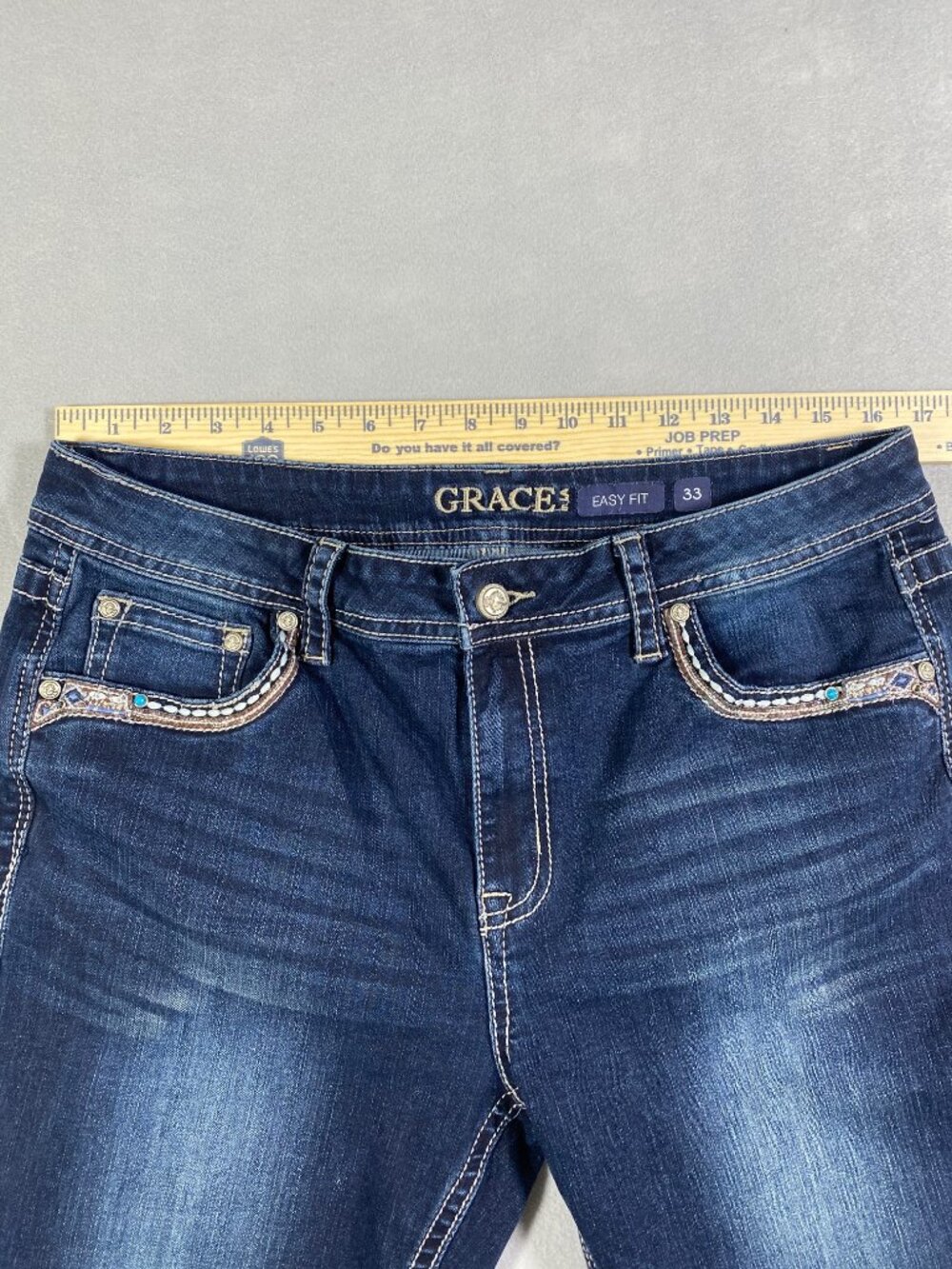 Grace in LA Easy Fit Bootcut Jeans Embroidered Horseshoe Womens Size 33 - Picture 12 of 16